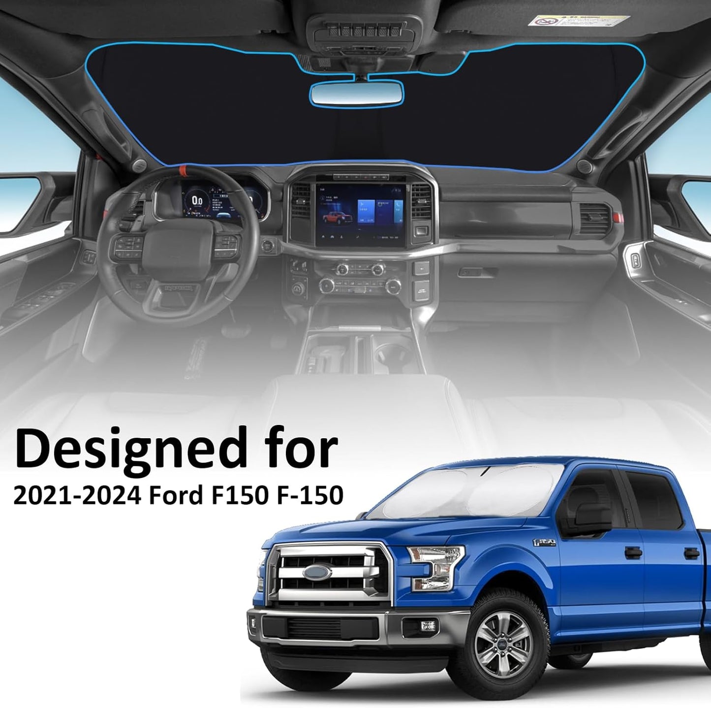 Windshield Sun Shades Sunshade fit for Ford F150 2021-2024 2025 2026 Front Window Shield Sun Visor Protector for Ford F150 F-150 Lariat King Ranch Platinum XL XLT Limited Raptor Truck Car Accessories