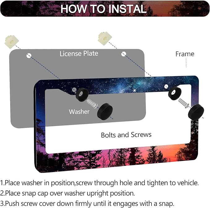 Galaxy Forest License Plate Frame - 2 PCS Colorful Galaxy Starry Sky Aluminum Metal Funny License Plate Frames Holder Covers, Rust-Proof Waterproof Car Decorative Tag Frames for Standard Us 12x6 Inch