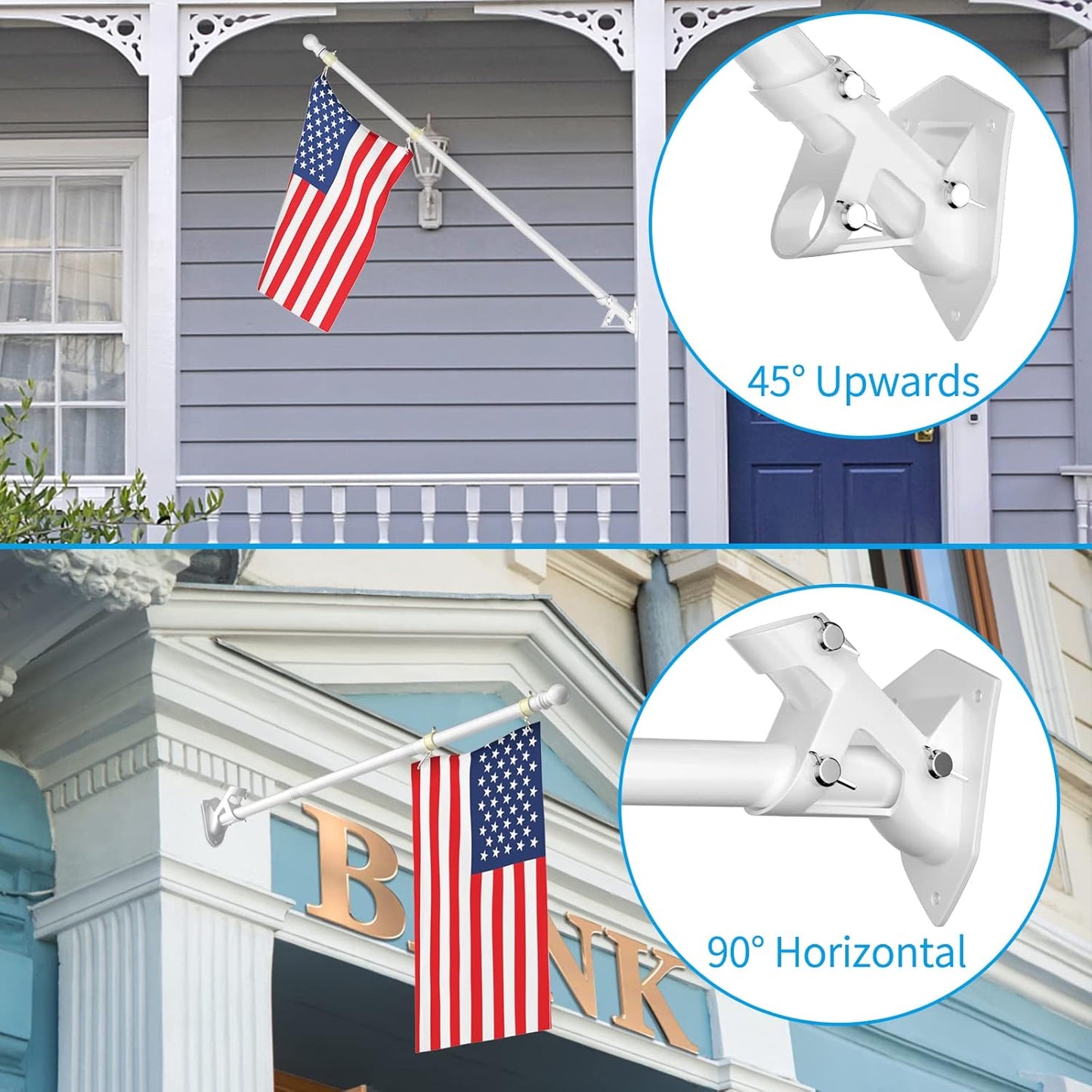 ZMTECH Flag Pole - Upgraded Bracket, (2 Packs) 6 FT Stainless Steel Flag Poles for Outside House, Residential or Commerical, Tangle Free Flag Pole Kit for American Flag (Without Flag, White)