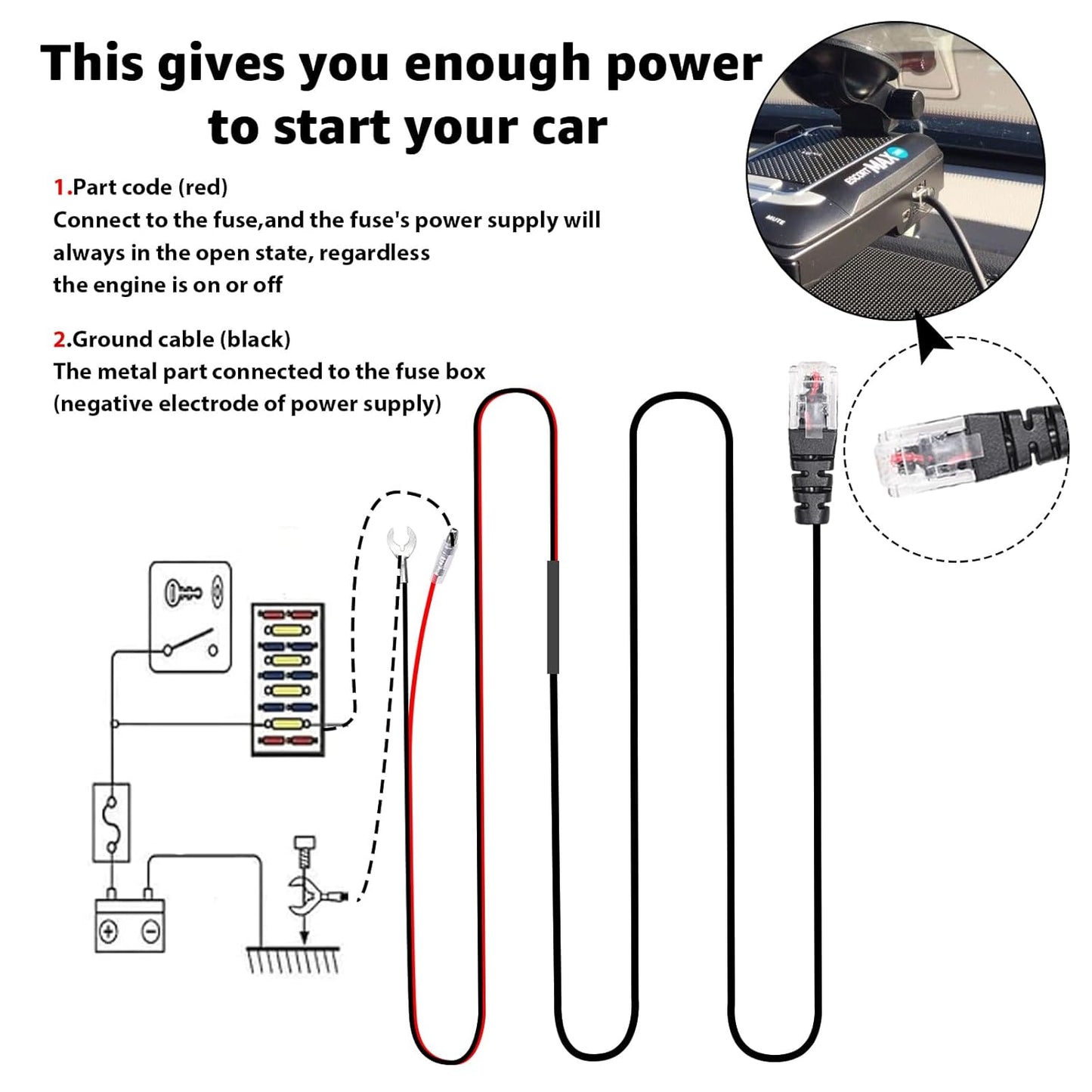 Radar Detector Hardwire Kit with RJ-11 Telephone Style Jack Direct Wire Wiring Kit Compatible with Escort Valentine One Uniden Beltronics Cobra Multiple Fuse Sizes Power Cord Cable