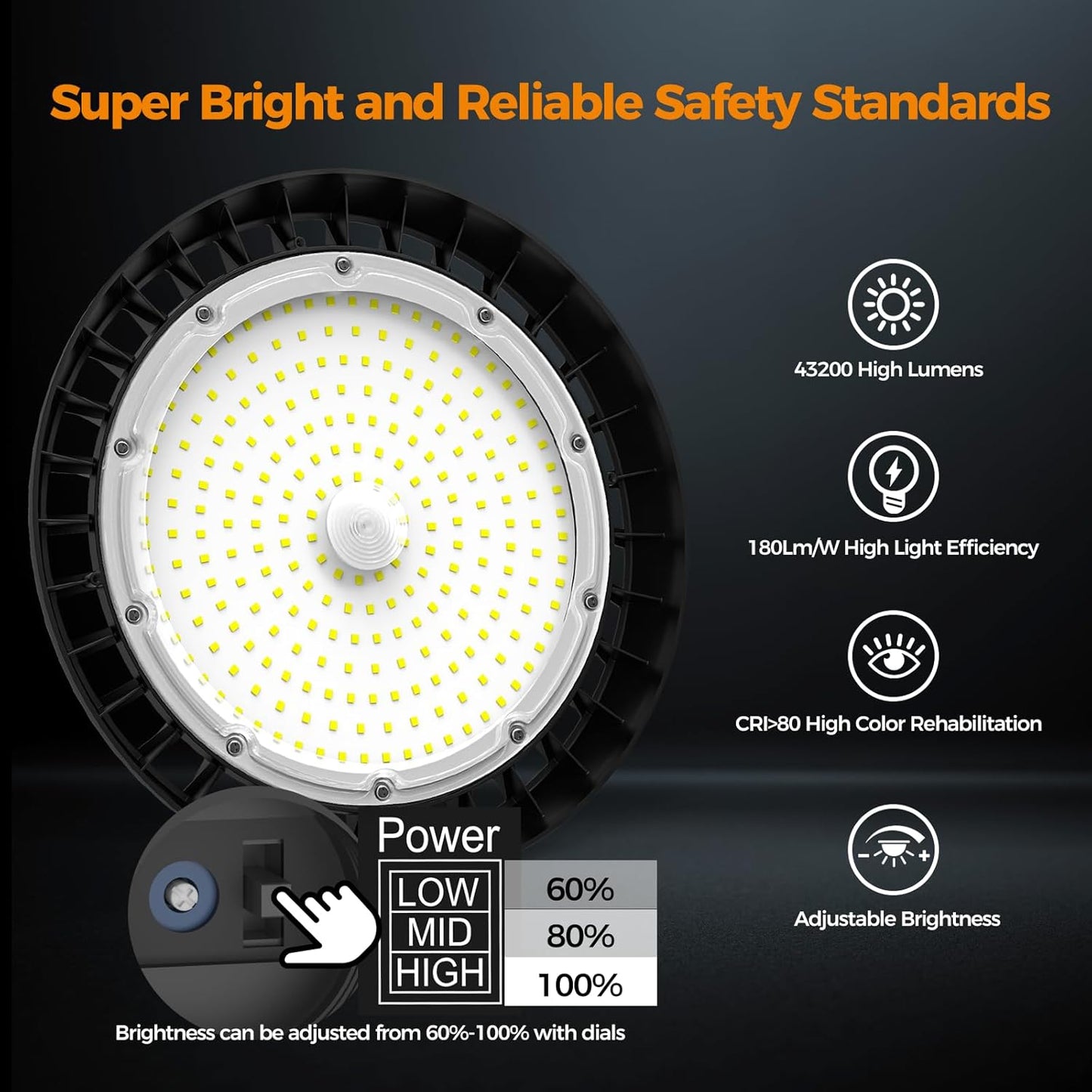 High Bay Lights LED UFO Light 240W LED Shop Lights 6000K IP65 Commercial Bay Lighting Fixture 43200 LM Super Bright, 5ft Cable Plug & Play for Warehouse Factory Garage Workshop Barn 6 Pack