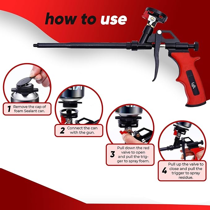 Luft Professional Expanding Foam Spray Gun (9 Insulation Guns + 81 Extenders) PU Insulating Applicator Heavy Duty Metal Body Dispensing Foam Gun Suitable for Caulking, Filling, Sealing (9 Pack)