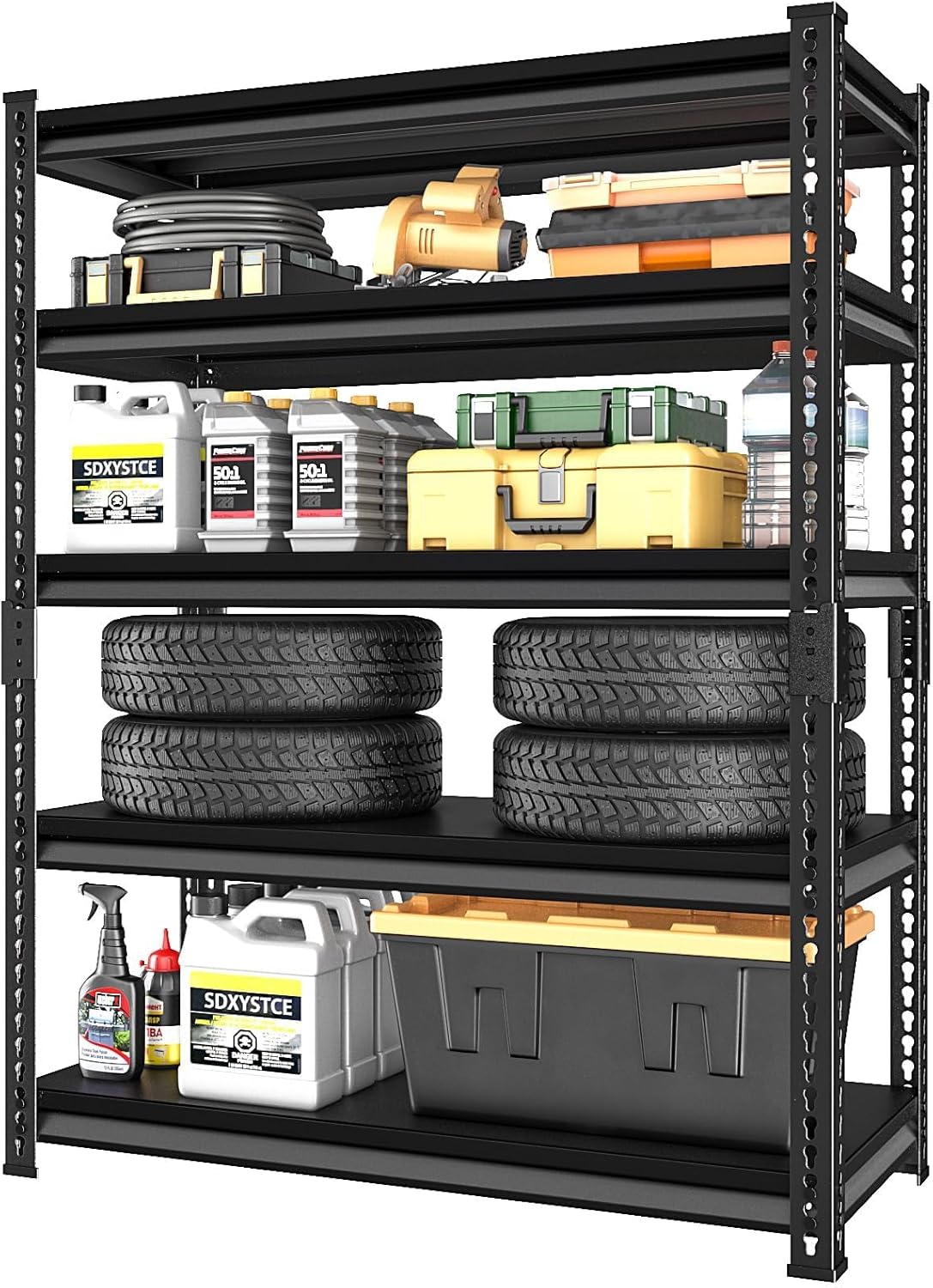 Garage Shelving Heavy Duty 2500LBS Loads, 48" W Adjustable Garage Storage Shelves, 5-Tier Metal Shelving Units and Storage, Industrial Utility Shelf, 48" Wx18 Dx78 H,Black