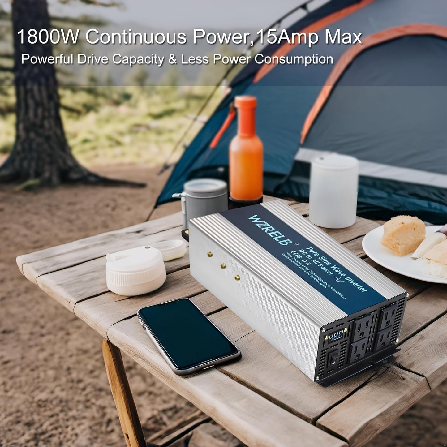 WZRELB 1800W Pure Sine Wave Inverter 36V DC to 110V 120V AC,Car Power Inverter with 4 AC Outlets, LED Display,Off-Grid Portable Power Converter for Home, RV, Truck, Camping