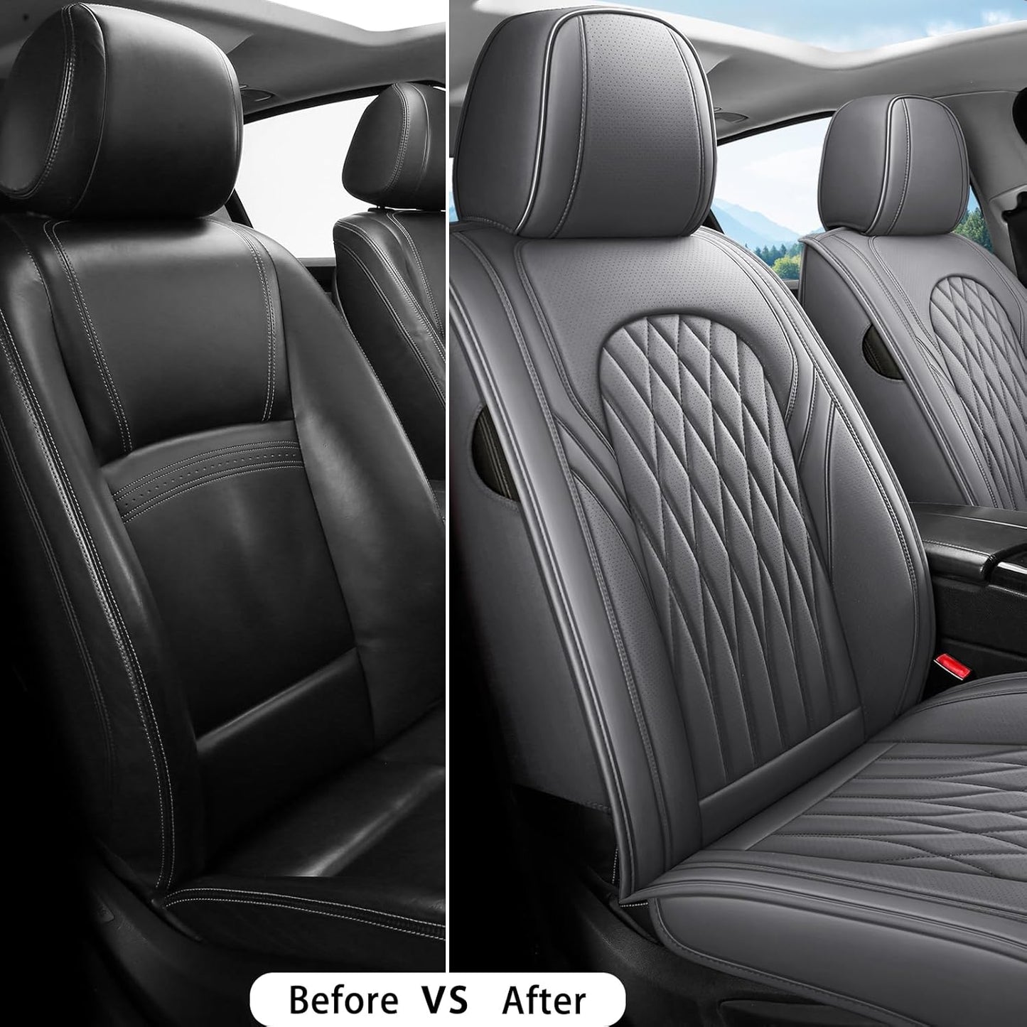 WELLDO Car Seat Covers Front Seats, Leather Seat Covers for Cars, Front Car Seat Protector Waterproof, Non-Slip Car Interior Covers Universal Automotive Seat Covers for Most Vehicle, Gray