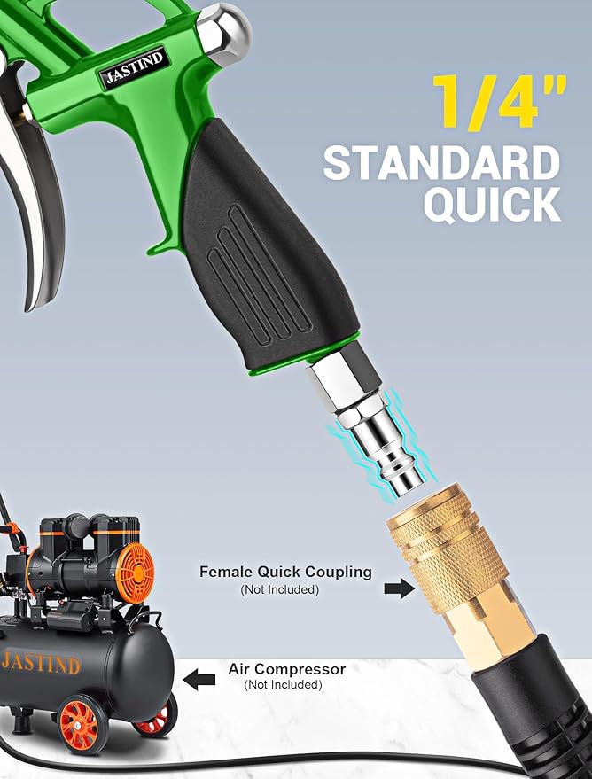 JASTIND 19-28 Inch Extension Long Air Nozzle Blow Gun, High Pressure Air Blower Gun with Rubber Grip & Quick Plug, Heavy Duty Industrial Air Blow Gun Pneumatic Tool for Air Compressor Attachments