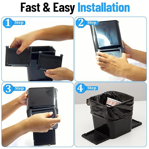 Car Trash Can for Vehicles Leakproof Compact Garbage Bin w/Stability Flap, Anti-Slip Base, Portable Trash Holder for Cars, Trucks, SUVs, Minivans (Black, Small)