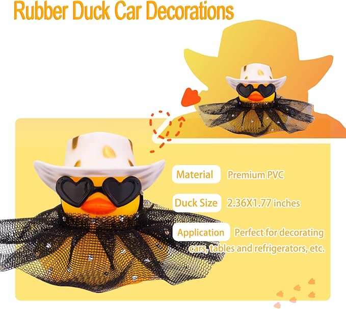 Rubber Duck Ornament - Cute Duck Car Dashboard Decoration Accessories with Mini Hat Sunglasses and Skirt