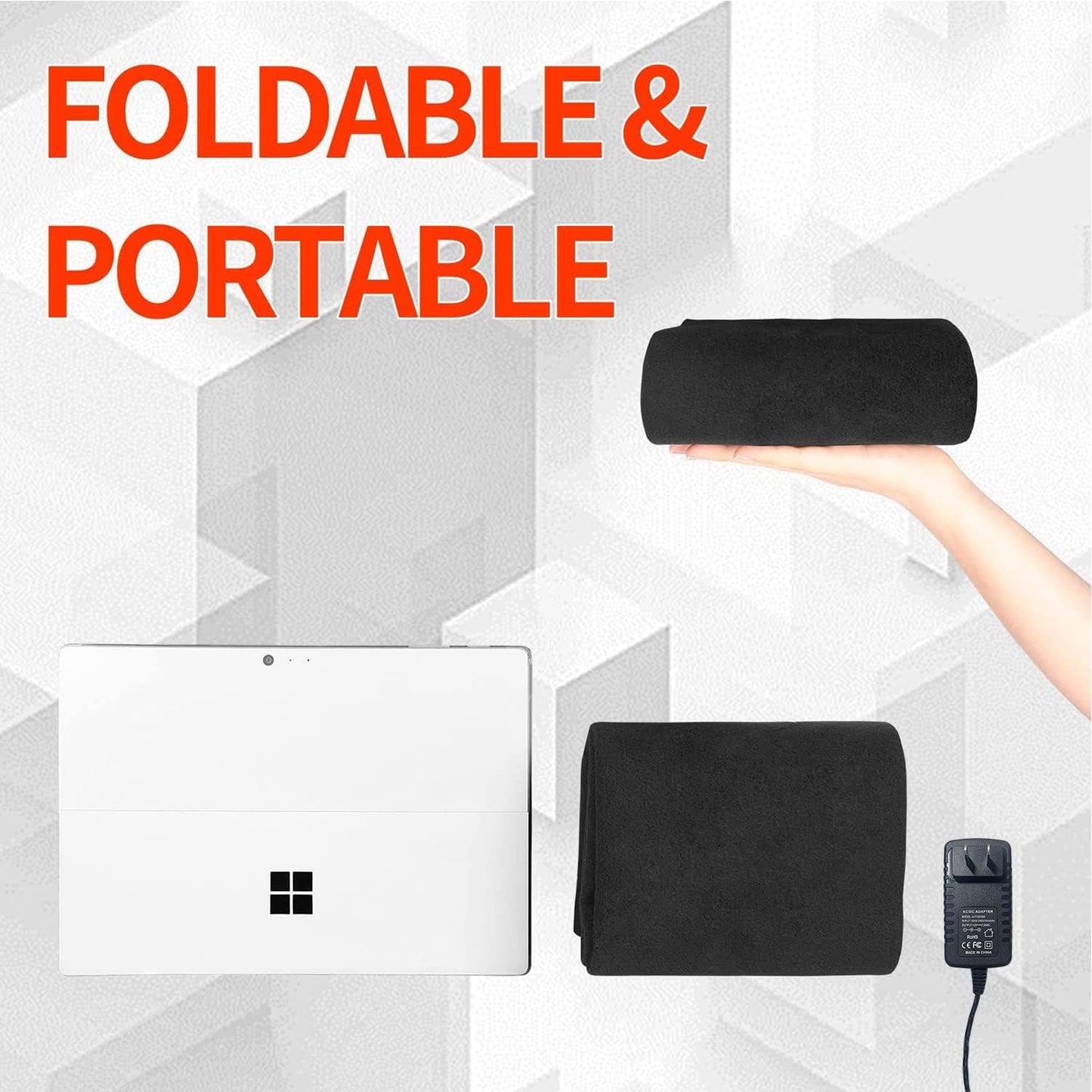 Foldable & Washable Fabric Heated Seat Cushion with Temperature Control & Timer - Whole Back Heating - for Office/Home Use