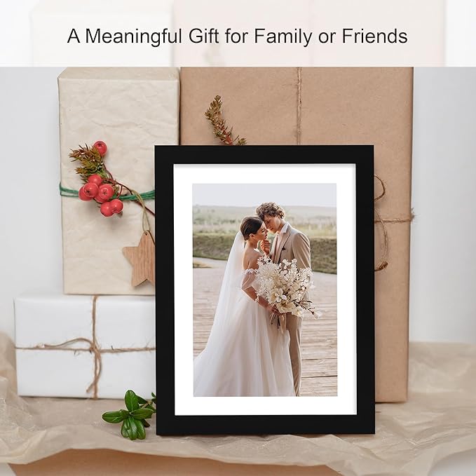 10x14 Picture Frame Set of 4, Made of Glass and Black Wooden Frame, Display 8x12 Pictures with Mat or 30 x 40cm Diamond Painting Art without Mat for Wall Mounting, Gallery Photo Frames