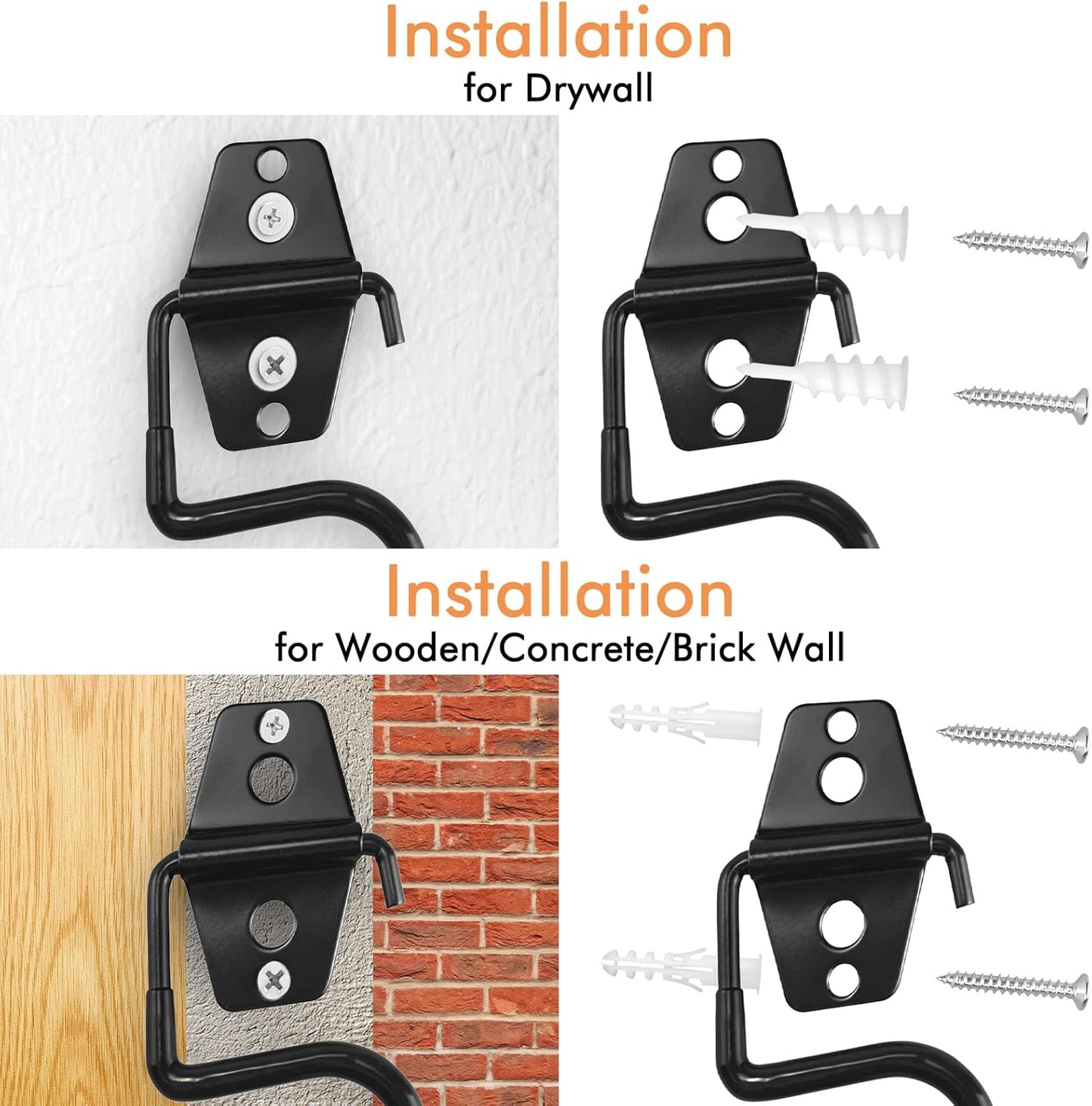 LIGHT DUST Broom Holder Wall Mount - 12 Pack Tool Hangers Garage Wall Hanging Organizer - Heavy Duty Metal Large S Hooks for Mop Shovel Rake Shed Garden Lawn Yard Handle Tools Organization (Black)