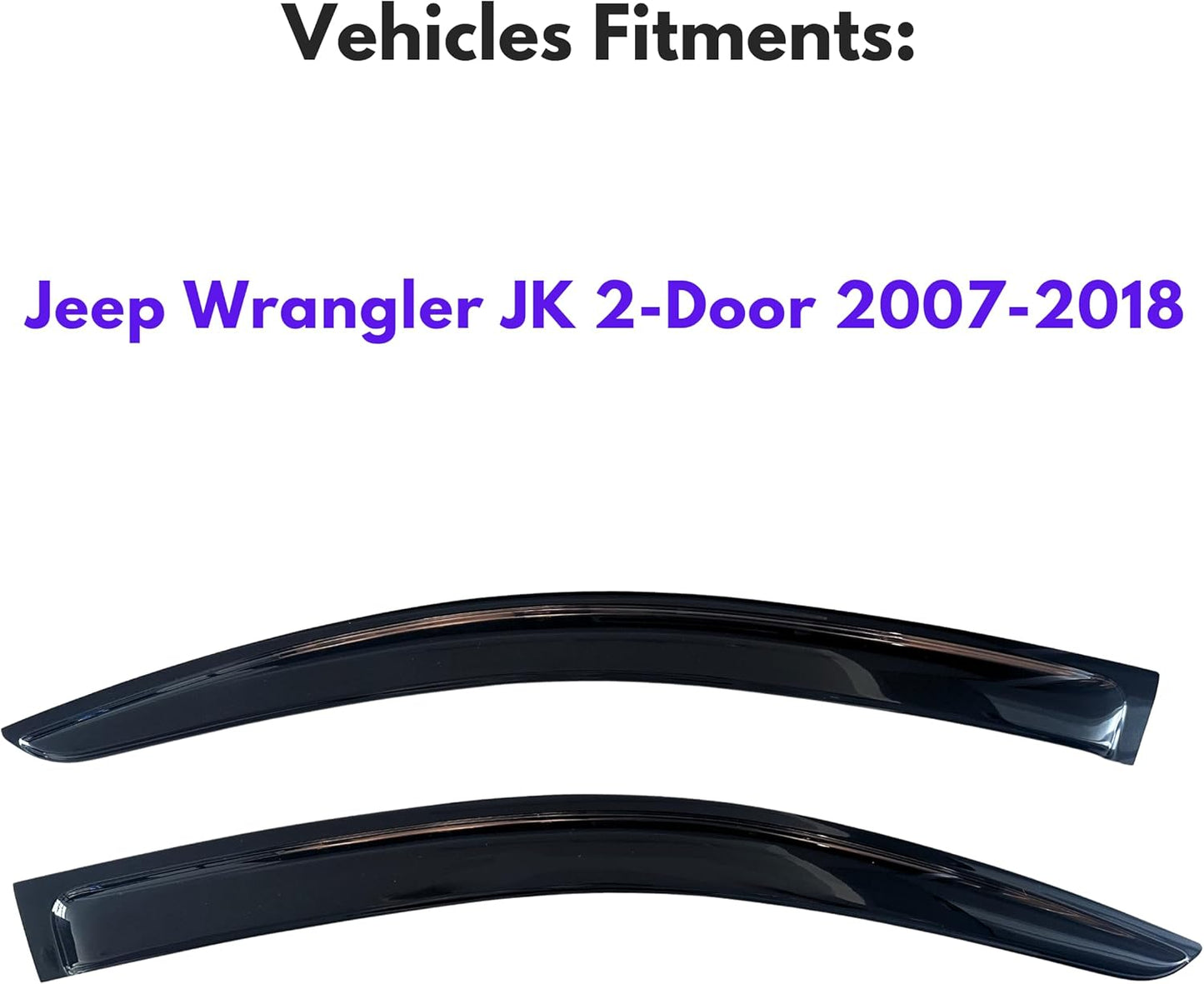 KPY Window Visors Compatible with Jeep Wrangler JK 2-Door 2007-2018, 2PC Rain Guard Side Vent Deflectors Tape-On Style, 2007 2008 2009 2010 2011 2012 2013 2014 2015 2016 2017 2018