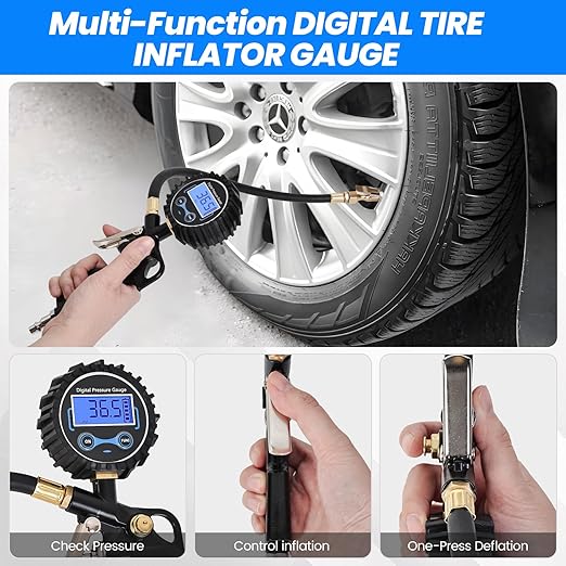 Digital Bike Tire Pressure Gauge, Presta Valve Adaptor, Schrader to Presta Valve Adapter for Air Compressor, Schrader Valve Adapter (CAR&SUV&Bike)