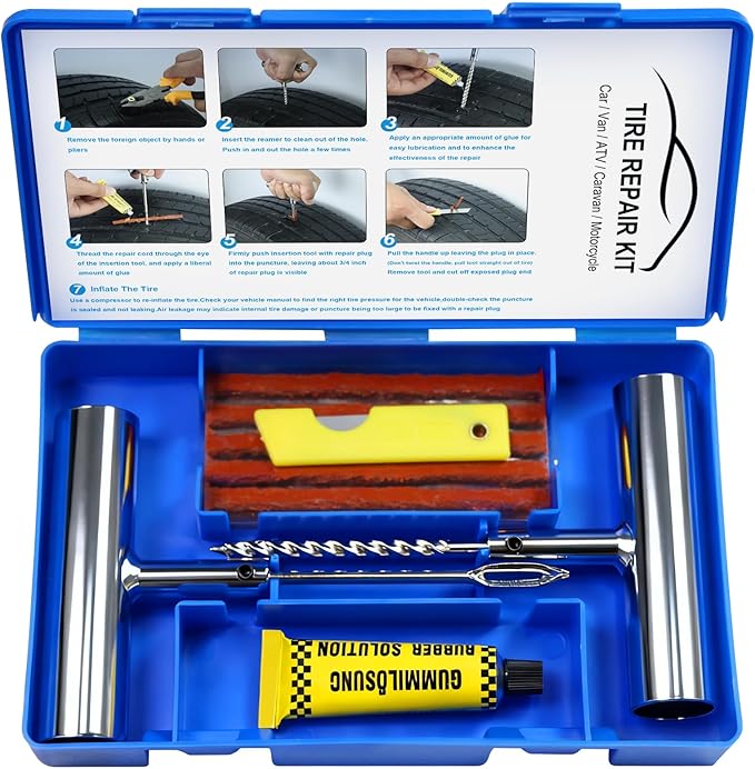 Tire Repair Kit with Plugs, Tire Plug Kit Heavy Duty Professional for Car, ATV, Motorcycle, Truck, Flat Tire Emergency Repair (Boxed Type - 16 PCs)