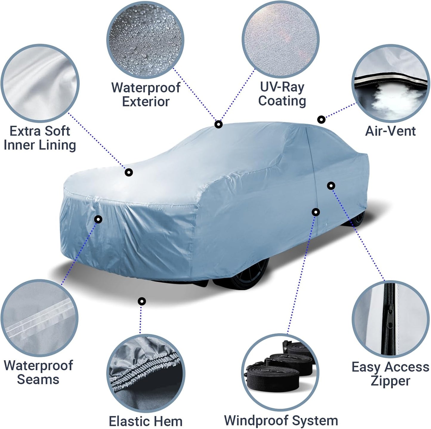 iCarCover Custom Car Cover for Oldsmobile Cutlass 2-Door, 4-Door, Waterproof All-Weather Rain Snow UV Sun Protector Full Exterior Indoor Outdoor Car Cover with Strap (Year Fits 1964-1977)