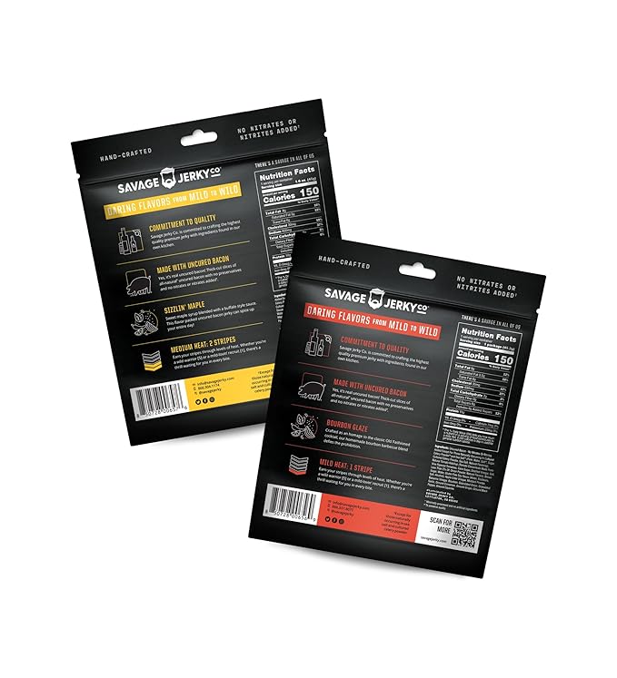 Uncured Bacon Jerky 2-Pack - Maple Cayenne & Bourbon Glaze