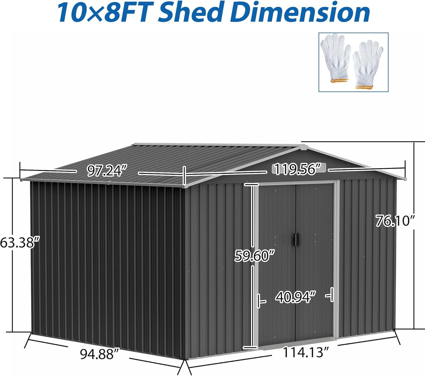 10X8 FT Outdoor Metal Storage Shed with Lockable Door & Floor Frame, Heavy-Duty Garden Tool Shed, Weatherproof Steel Utility Shed for Backyard, Patio, or Lawn Organization