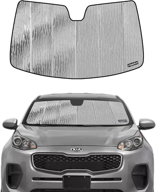 Windshield Sun Shade for Kia Sportage 2017-2022,Front Window Sunshade Shield, 2-in-1 Reflective Sun Shade,Silver for Summer, Black for Winter