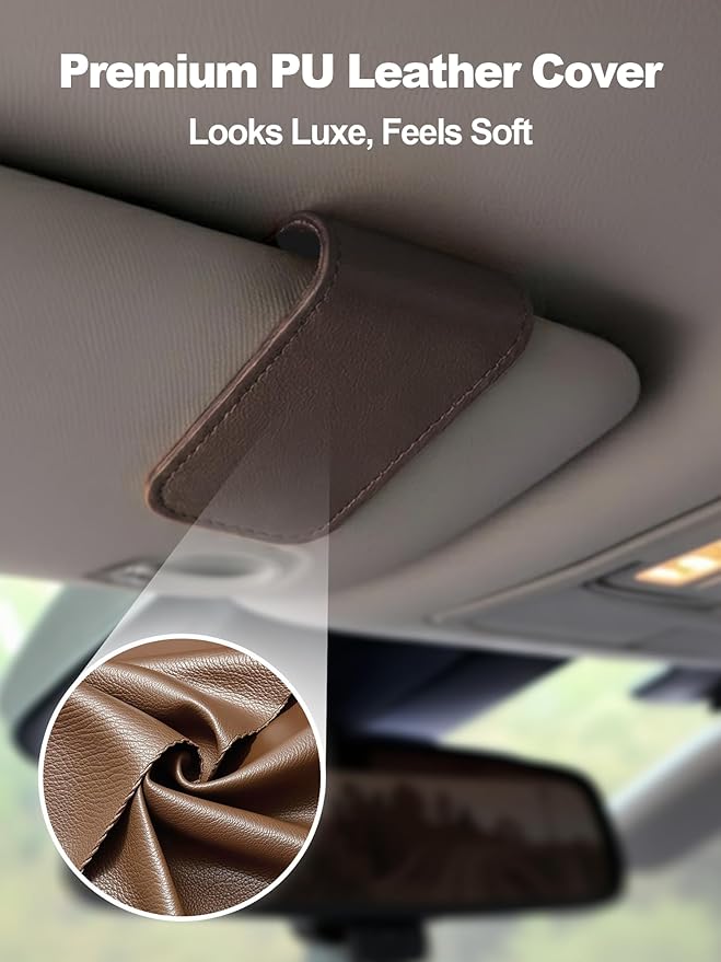 Patented Leather Car Air Freshener Visor Clip, Compatible with Drift Wood or Stone Car Freshener, Magnetic Design, Gentle on Sun Visors, Ideal for Modern & Electric Vehicles, Brown (Clip Only)