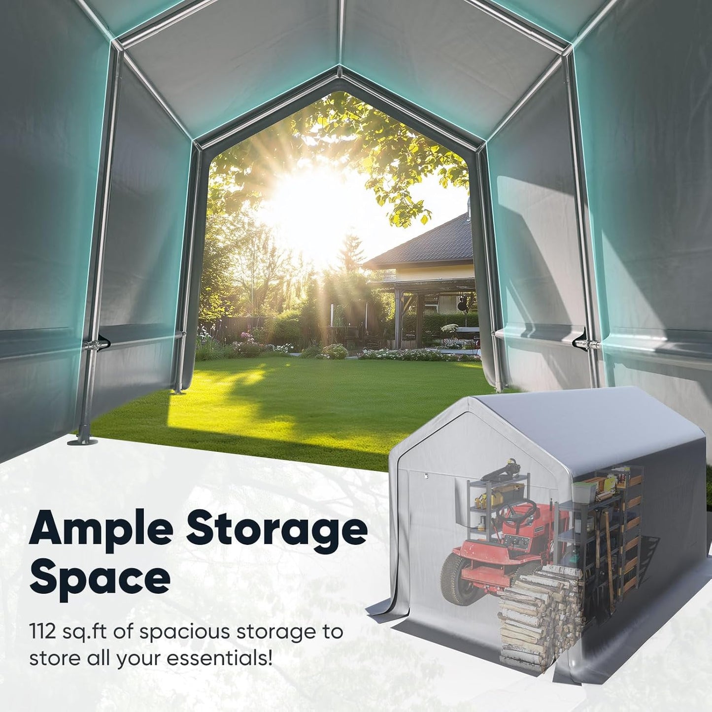 Quictent Heavy Duty 8x12FT Carport Shelter with Roll-Up Mesh Windows & Reinforced Frame, Portable Garage Canopy for Motorcycle Storage, Outdoor Equipment, Patio Furniture Cover - Silver Gray