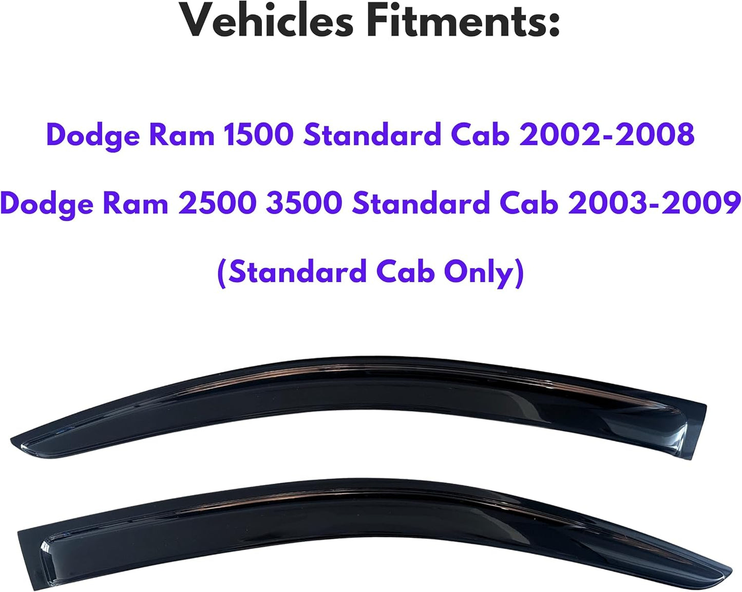 KPY Window Rain Guards Vent Visors Shades for 2002-2008 Dodge Ram 1500 Standard Cab, Window Wind Deflectors Shield for 2003-2009 Ram 2500 3500, 2003 2004 2005 2006 2007 2008 2009 (Standard Cab Only)