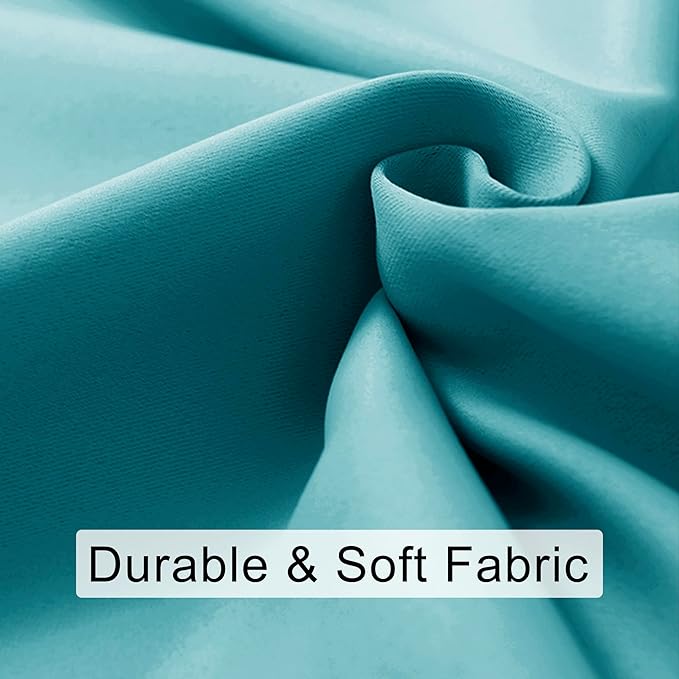 JIUZHEN Blackout Curtains for Bedroom - Thermal Insulated Room Darkening Rod Pocket Curtains for Living Room, Set of 2 Panels with Tiebacks, 60 x 96 Inch Length, Turquoise