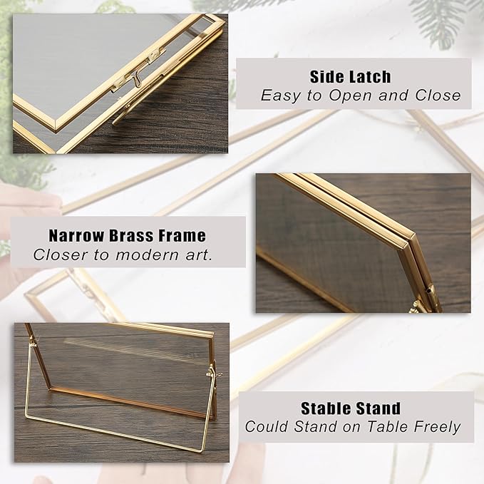 JUXYES 2 Pack Tabletop Business License Frame Brass License Certificate Display Frame, Double Glass Floating Diploma Frames, Desktop Golden Graduation Frames for 5.5x8.5 Certificate Business Licenses