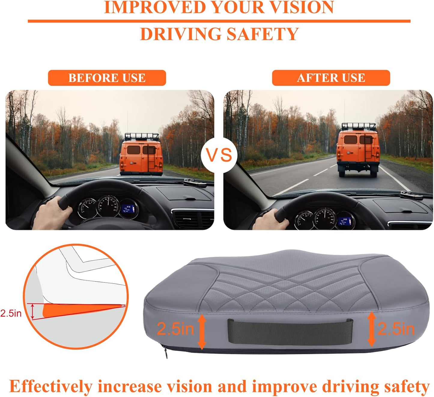 kingphenix Premium Car Seat Cushion, Memory Foam Driver Seat Cushion to Improve Driving View- Coccyx & Lower Back Pain Relief- Seat Cushion for Car, Truck, Office Chair (Gray)