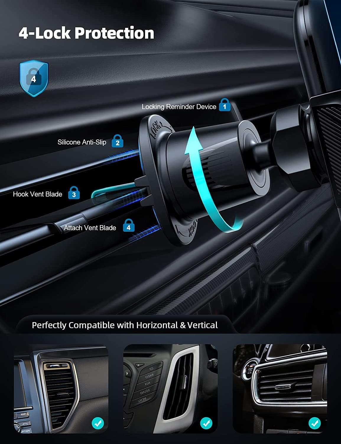 Lamicall 2025 Wider Clamp & Metal Hook Car Phone Holder Vent [Thick Cases Friendly] Phone Holders for Your Car Mount Automobile Hands Free Cradle Air Vent for Smartphone (Wood Grain)