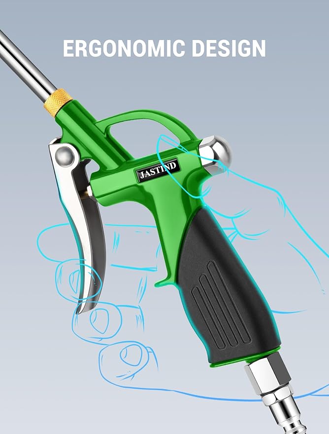 JASTIND 19-28 Inch Extension Long Air Nozzle Blow Gun, High Pressure Air Blower Gun with Rubber Grip & Quick Plug, Heavy Duty Industrial Air Blow Gun Pneumatic Tool for Air Compressor Attachments