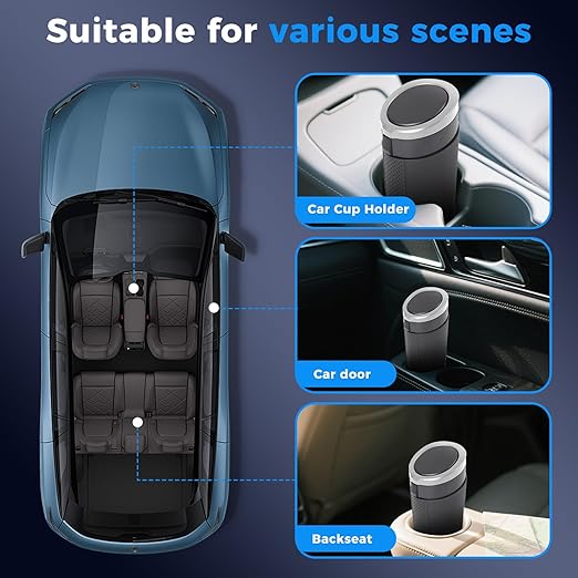 Keria Car Trash Can Bin with Lid - Mini Car Garbage Can Cup Holder-Small Leakproof Vehicle Trash Garbage Can Bin-Automotive Car Organizers and Storage for Back Seat SUV Vechile Accessories (Black)