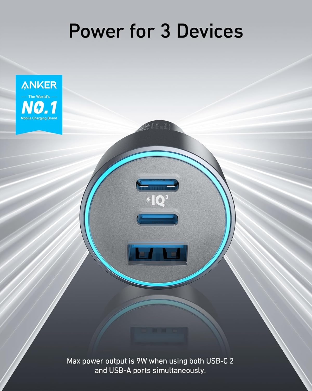 Anker USB-C Car Charger, iPhone 16 Car Charger, 67W 3-Port Compact Fast Charger, 535 Car Adapter with PIQ 3.0 for iPhone 16/15, Galaxy S23, MacBook, iPad Air, and More (USB-C to C Cable Included)