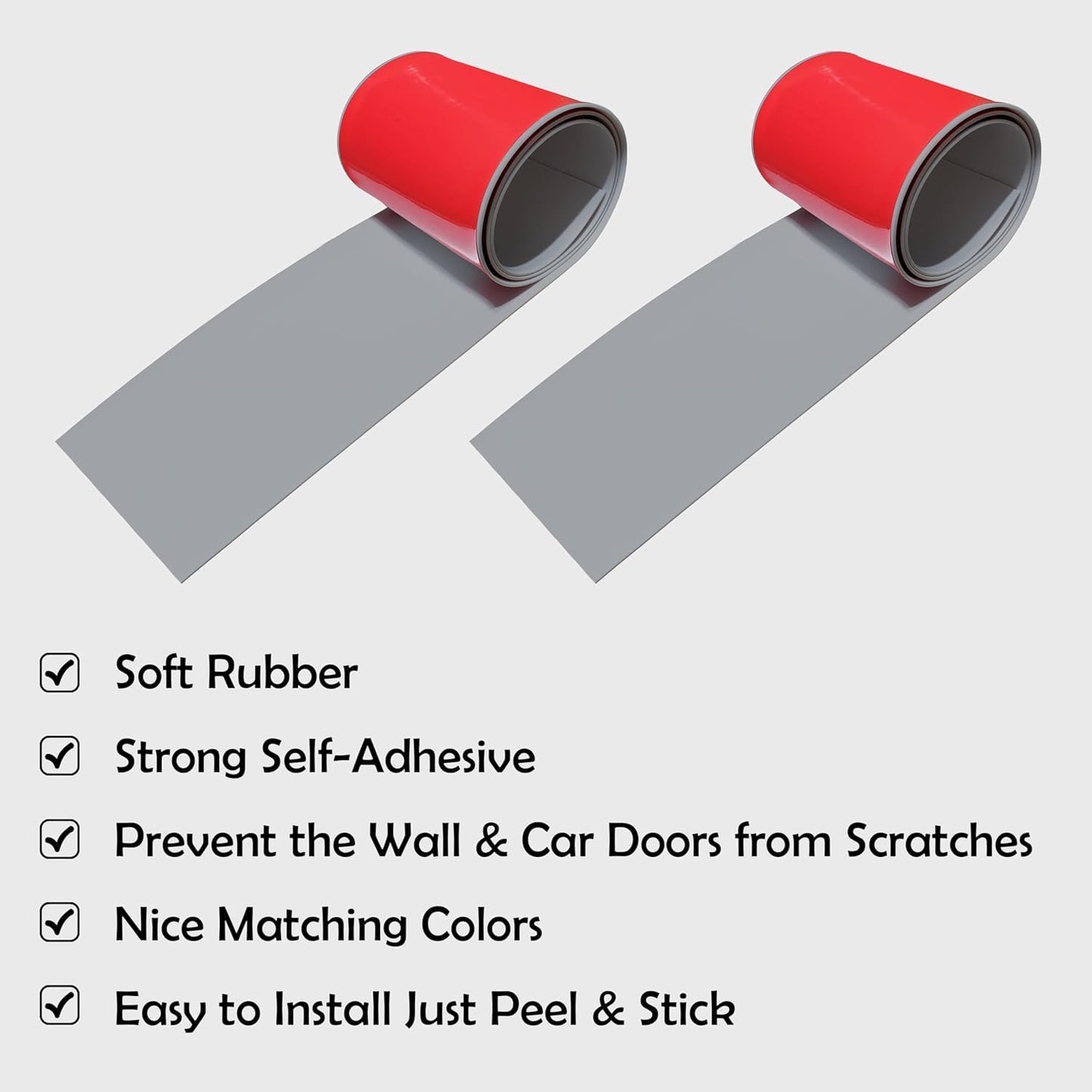 Rubber Bond Garage Wall Protectors - 6x48 Inches Strong Self-Adhesive Rubber Bumper Protectors for Garage Walls - Anti-Scratch and Waterproof Garage Wall Protector for Car Doors (Grey, 2 Pack)