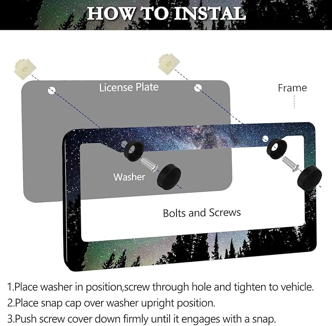 Galaxy Forest License Plate Frame - 2 PCS Aurora Galaxy Starry Sky Aluminum Metal Funny License Plate Frames Holder Covers, Rust-Proof Waterproof Car Decorative Tag Frames for Standard Us 12x6 Inch