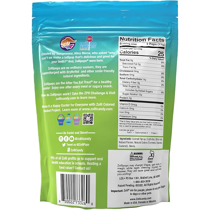 Zollipops Easter Fruit Assorted 5.2oz (Chick) - Celebrate Easter with Assorted Fruit Flavors in a Chick-Shaped Pack for a Dental-Friendly and Fun Treat