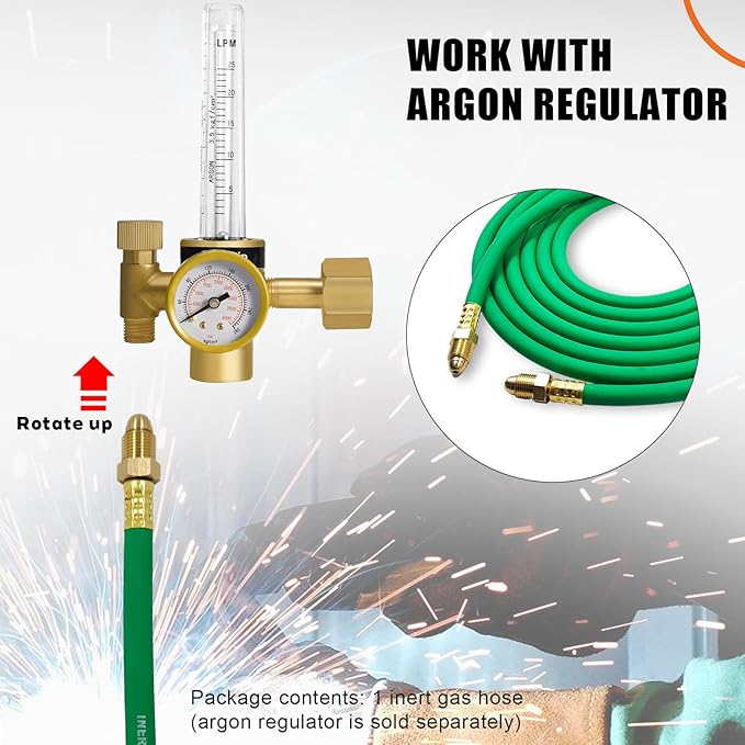 15FT Argon Gas Hose, Inert Gas Welding Hoses for MIG/TIG Welding Regulator，Argon/CO2 Flowmeter Regulator Hose, 5/8" UNF-18RH, NPT Fittings, Welding Accessories for MIG/TIG Welder