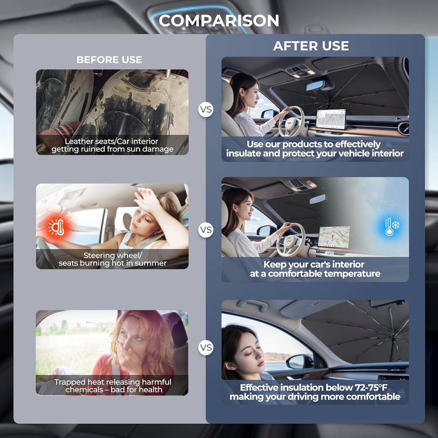 Windshield Sun Shade Umbrella Compatible with 2019-2025 Lexus ES Accessories: Custom Fit 210T Silver, Foldable Sunshade Front Window Sun Visor, Blocks UV Rays, Keeps Car Cool for 250, 300h, 350