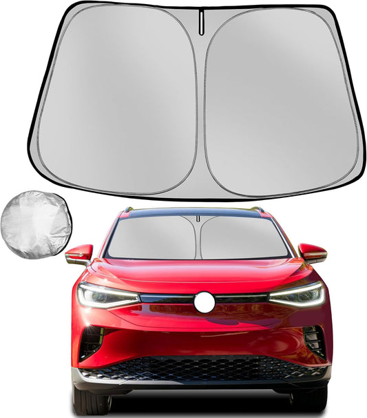 Windshield Sun Shade for 2021-2025 Volkswagen VW ID.4 Foldable Sun Sunshade for Car Front Window Blocks UV Rays and Heat Automotive Interior Protector Custom Fit Accessories