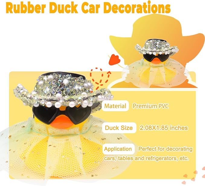 Car Rubber Duck Ornament Cute Duck Car Dashboard Decoration Accessories with Mini Hat Sunglasses and Skirt(AA8)