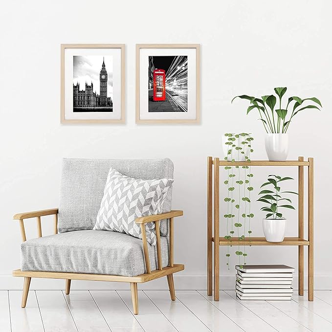 Americanflat 11x14 Picture Frame with Shatter-Resistant Glass - Set of 2 - Use as 8x10 Frame with Mat or Display 11x14 Photo Without Mat - Signature Collection - Picture Frames for Wall - Light Wood