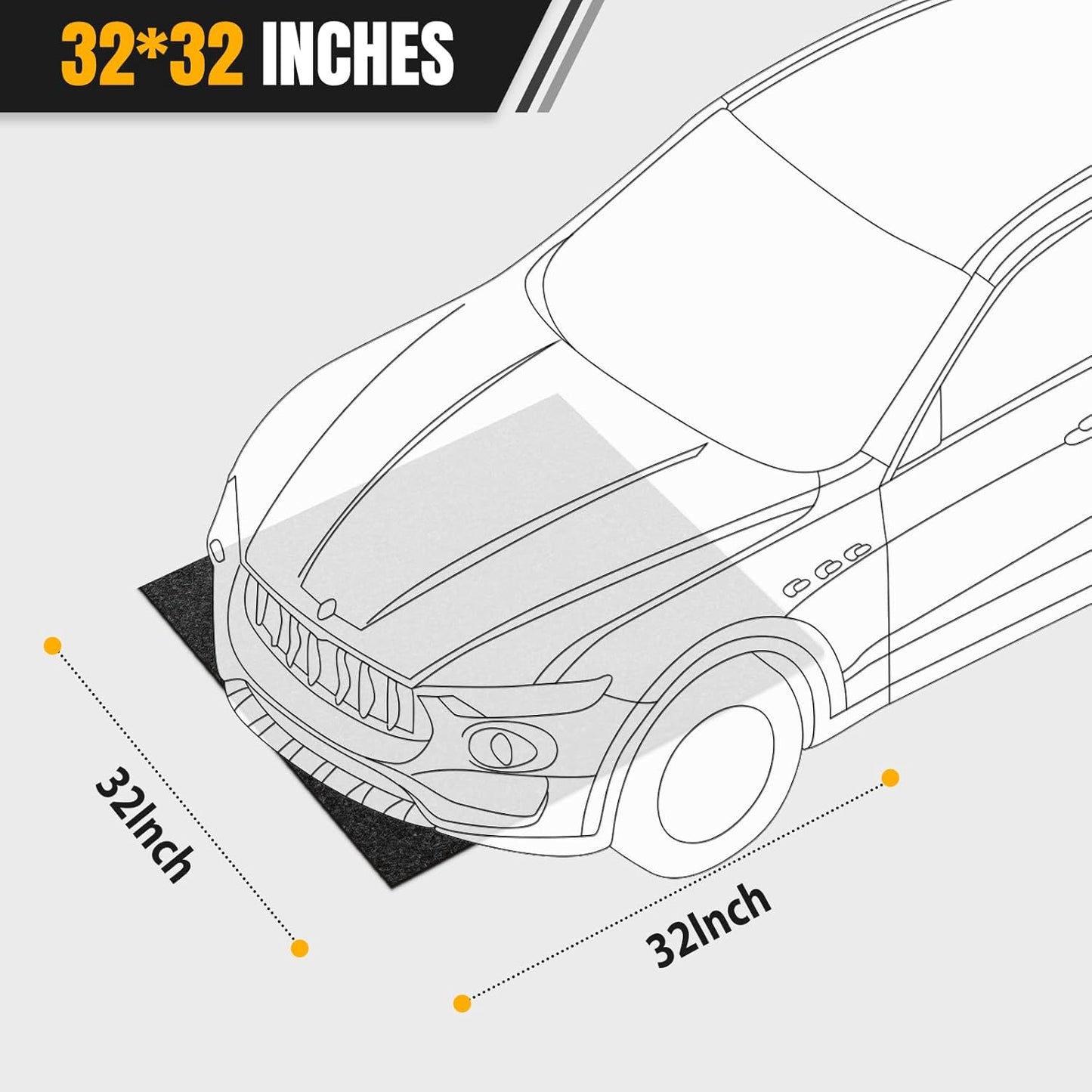 Heavy Duty Oil Spill Mat, Garage Floor Mat for Under Car, 32" X 32", Waterproof, 1/4" Rubber Backing Protects Floor, Reusable, Absorbs All Types of Spills (Black, 32" X 32")