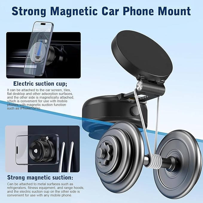 Electric Vacuum Magnetic Suction Phone Holder,Adjustable Suction Cup Phone Mount for Car,Foldable Smart Double-Sided Magnetics Phone Holders,Strong Magnetic Car Phone Holder for All Types (Black)