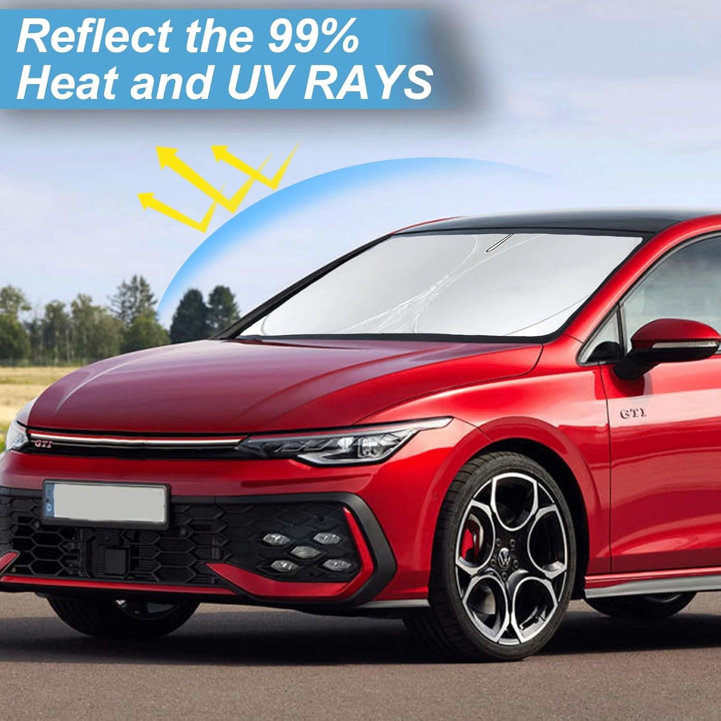 Sunshade for 2015-2023 2024 2025 Volkswagen Golf GTI e-Golf VW Golf R 4 Door Hatchback Accessories Front Window Shield Cover for Windshield Sun Visor