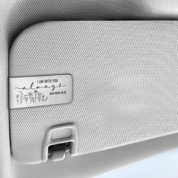 I Am with You Always Engraved Stainless Steel Car Visor Clip, Matthew 28:20 Sign, Travels Visor Car Accessories, Funny Religious Gifts for Women Men Family Friend, New Driver Gifts