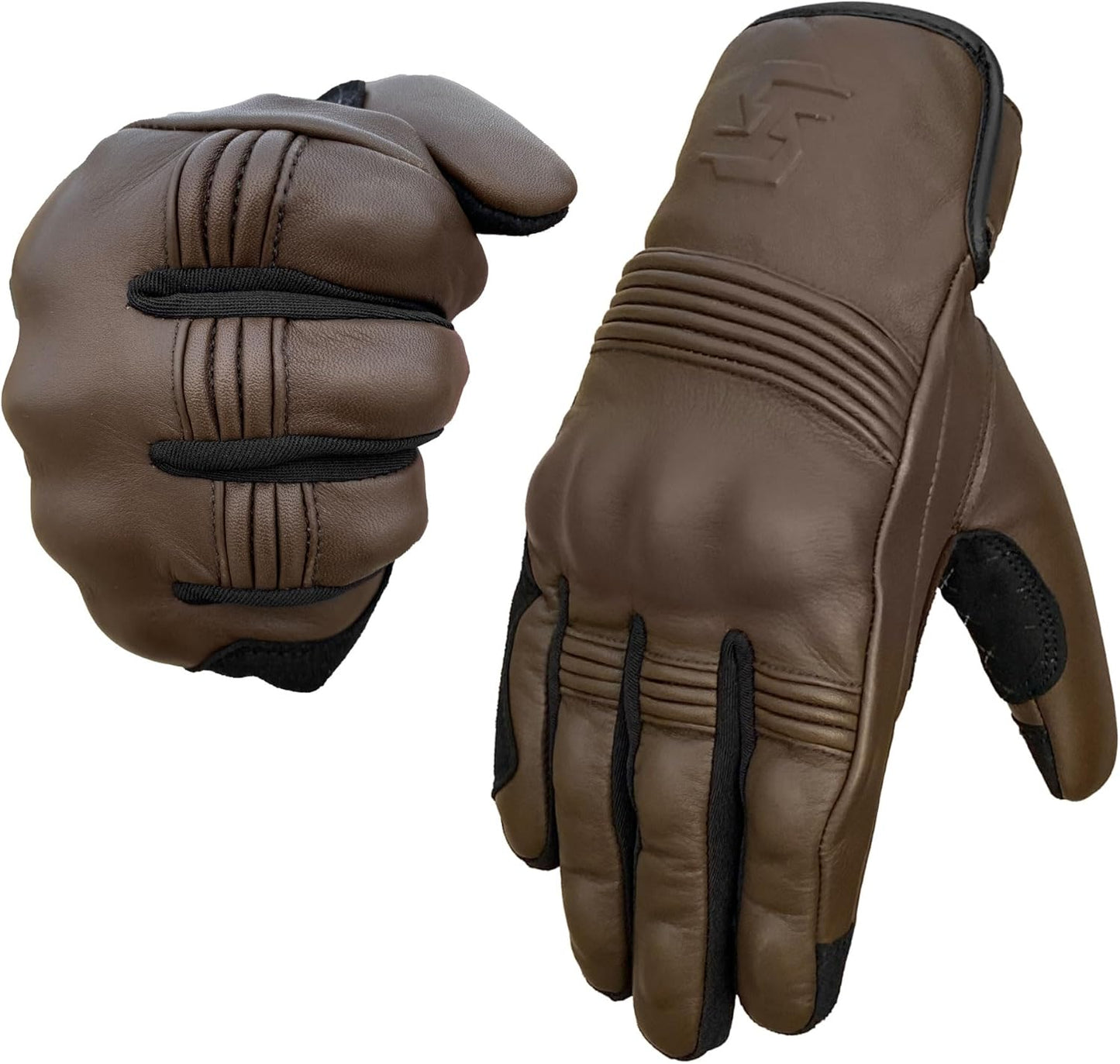 Leather Motorcycle Gloves for Men and Women | Touchscreen | Full Finger | Goatskin Leather Hard Knuckle Motorcycle Riding Gloves (Classic Brown, Large)