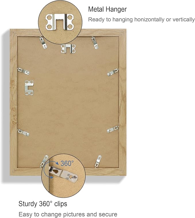 10x13 Picture Frame Set of 4, Made of Real Glass and Natural Oak Frame, 10 by 13 Photo for Wall or Tabletop - Display Picture 8.5x10 with Mat or 10x13 Without Mat
