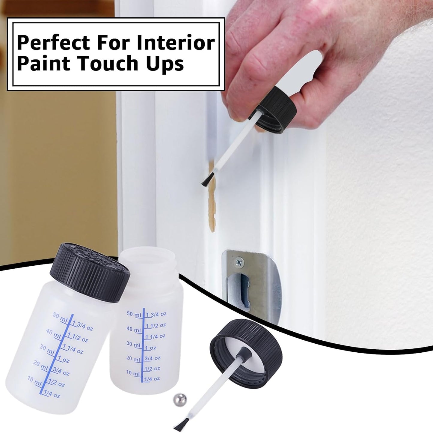 CYEAH 50 Pcs Touch Up Paint Container, 2 oz Paint Touch Up Bottles with Child-safe Lid and Applicator Brush, Touch-up Leftover Paint Container with Mixing Ball for Fixing Wall, Scratches, Car Surface