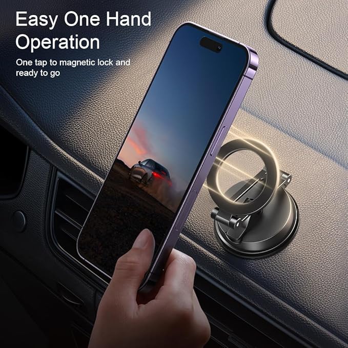 Magnetic Car Dashboard Phone Holder（with Magnetic Phone Lanyard with Ring Holder），Magnetic Dash Phone Holder for Car,One-Hand Operation,360-Degree Adjustable