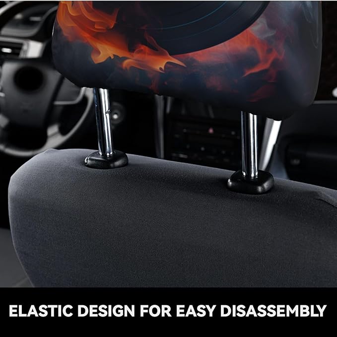 Dujiea 2 Pack Fire Record Music Lover Car Headrest Covers, Universal Soft Car Seat Head Rest Cover Protector, Vehicle Accessories Fabric Headrest Cover for Cars Vans Trucks