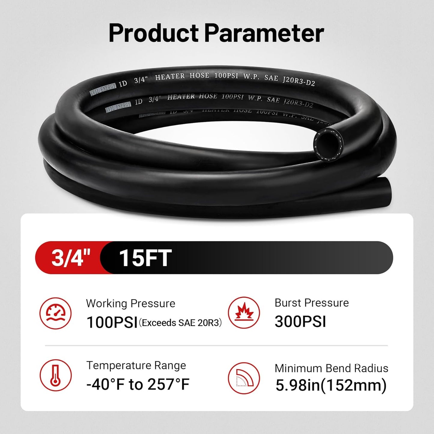 EVIL ENERGY 3/4" Heater Hose Coolant Radiator Straight 100PSI SAE 20R3 15FT Black